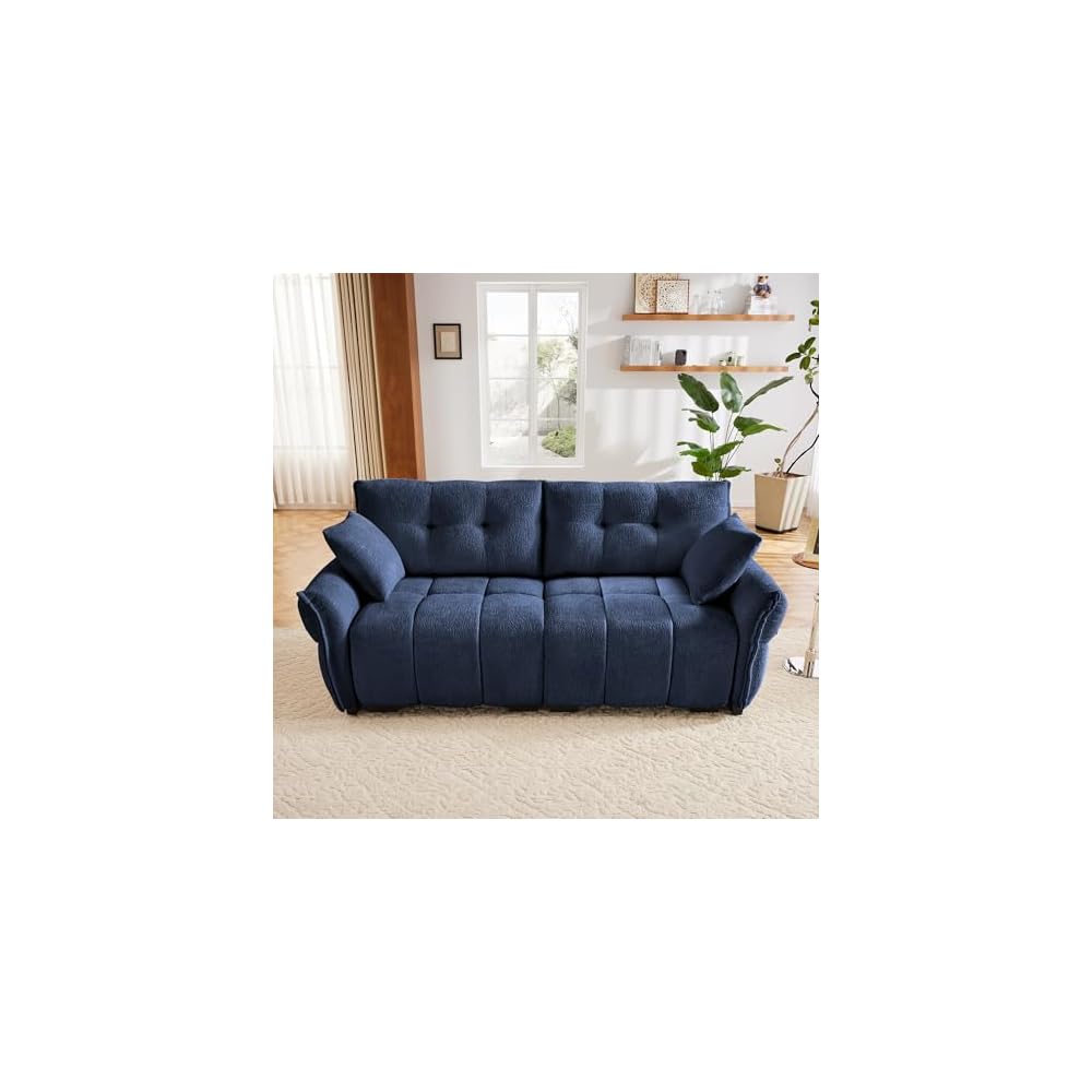 Aoowow Modular Sectional Sofa, 78.7” Comfy Chenille Loveseat Sofa Couch Upholstered 2-Seater Couches with Pillows for Living Room Apartment Office,Blue