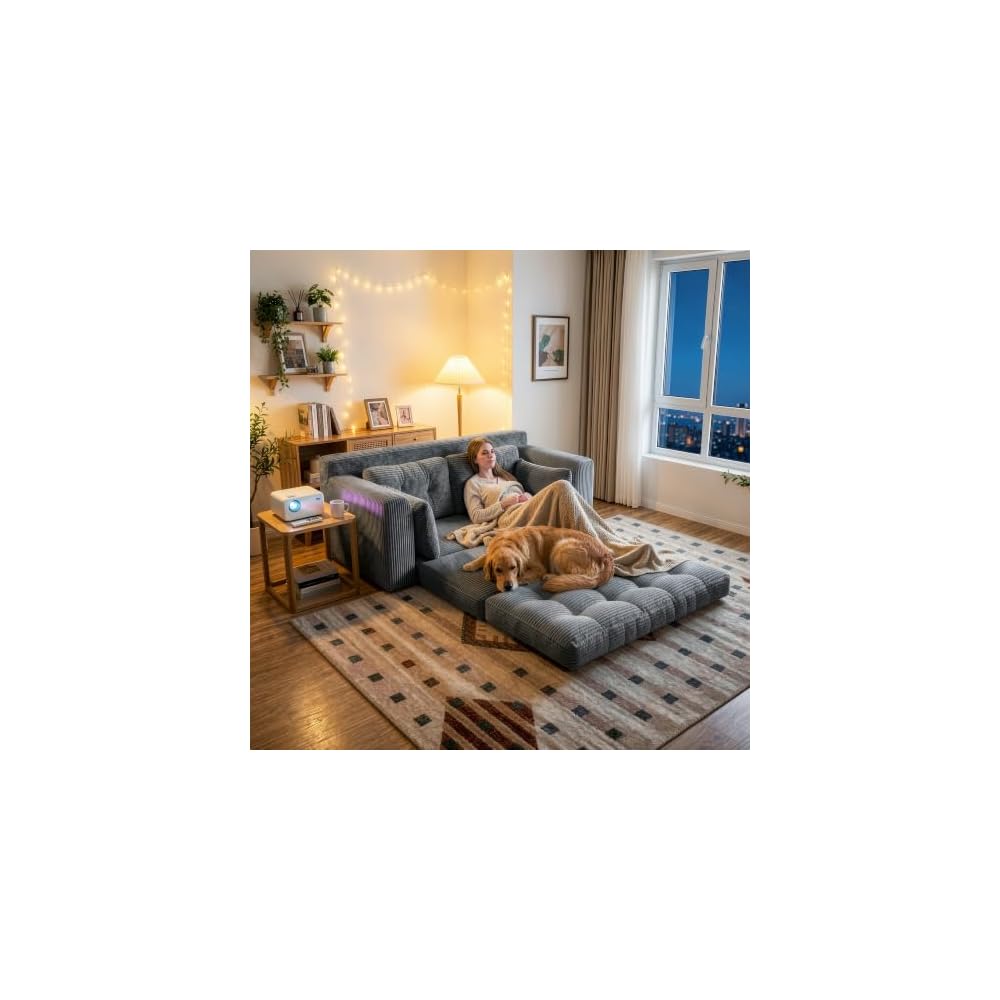 Homkdom Boneless Loveseat Sofa, Convertible Sofa Bed for Small Spaces, Grey