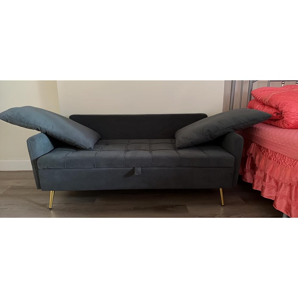 Mid Century Modern 60 In Black Loveseat Storage Sofa 2 Seat With USB Ports
