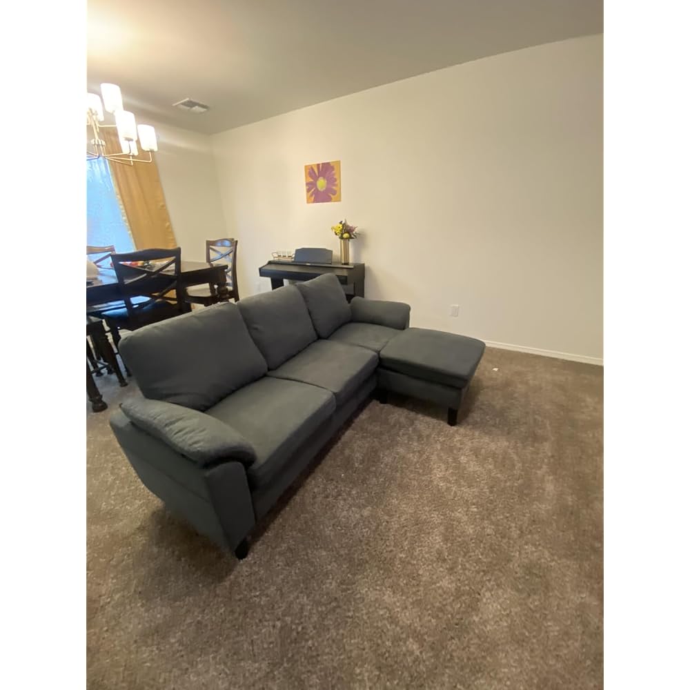 Sectional Sofa for Living Room, 80" L Shaped 3 Seater Couch with Movable Storage Ottoman Armrest Pillows, Polyster Fabre Comfy Sofa for Small Spaces, Beige
