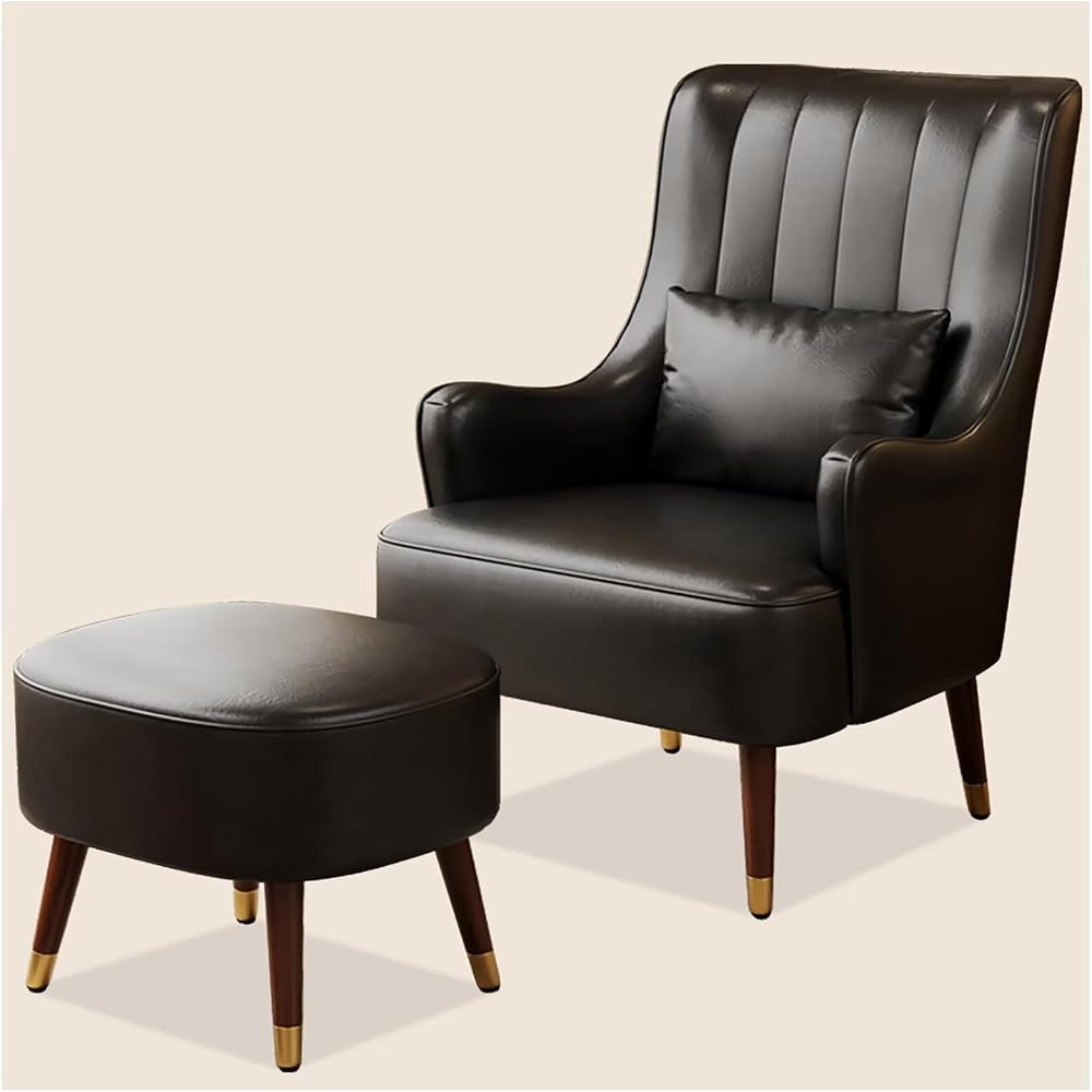 PU Leather Accent Chair Italian Style Single Sofa Genuine Leather Cigar American Style Exquisite Furniture Compression Resistant & Collapse Resistant for Living Lounge Whisky Bar(with Footstool)