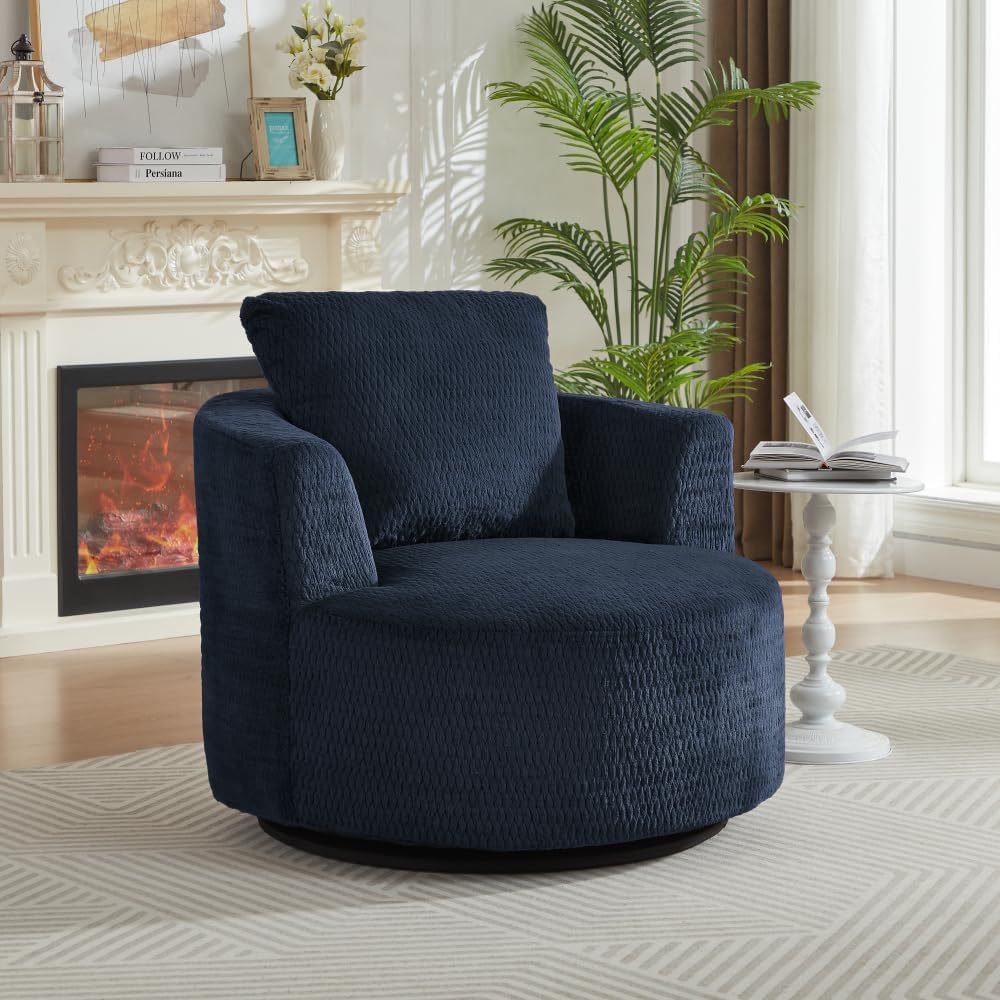 Compressible 360° Swivel Accent Chair, Stylish Plush Comfort, Sturdy Base, Versatile for Living Room, Office & Apartment (Dark Blue)