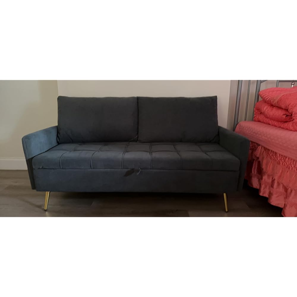 Mid Century Modern 60 In Black Loveseat Storage Sofa 2 Seat With USB Ports