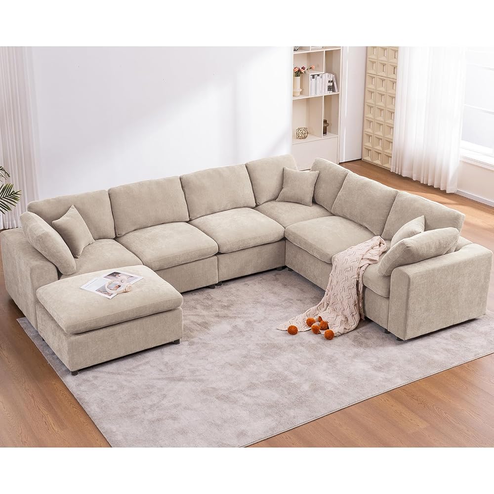 Oversized Modular Sectional Sofa Couch for Living Room, Light Camel