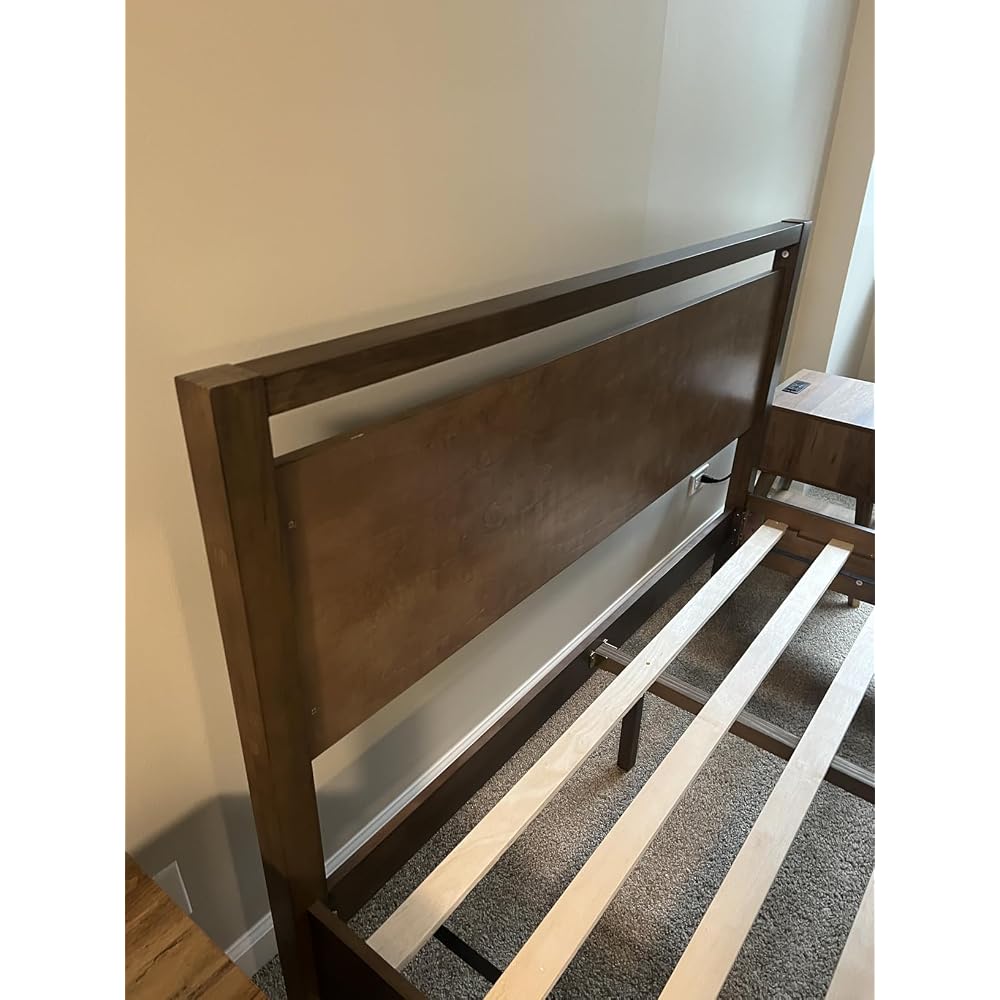 AMERLIFE Minimalist King Size Solid Wood Bed Frame with Headboard