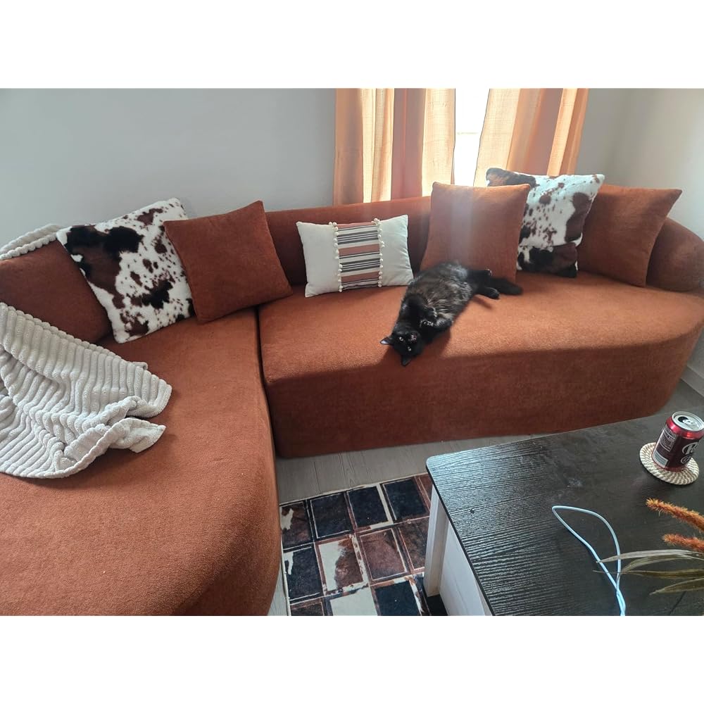 105" Boneless L Shaped Sectional Couch, Curved Cloud Deep Seat Sofa with Chaise Lounge, Oversized 4 Seater Couches for Living Room, No Assembly, Chenille Black