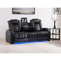 3 Seats Black PU Breather Leather Power Recliner Sofa for Living Room.