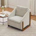 Soft Chenille Fabric Armchair, Cushioned Seat & Ergonomic Backrest - Wooden Side Frame, Blue Accent Chair for Bedroom (28.94") (Beige)