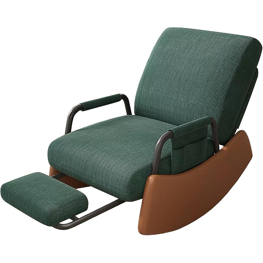 Rocking Chair with Retractable Footrest, Adjustable Backrest, Upholstered Rocker Chair with Side Pocket, Nursery Relax Armchair, Modern Leisure Recliner, for Bedroom, Living Room (Color :