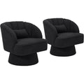 Set of 2 Modern Teddy Fabric Swivel Barrel Chairs, 360° Rotating Lounge Armchairs with Striped Backrest and Soft Cushion, Comfy Accent Chairs for Living Room, Bedroom, or Reading Nook, Black