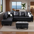 103.5" Modular Leather Sectional Sofa, 4-Seat L-Shaped Couch with Chaise & Storage Ottoman, 3-Piece Convertible Living Room Furniture Set for Apartment Office, Black