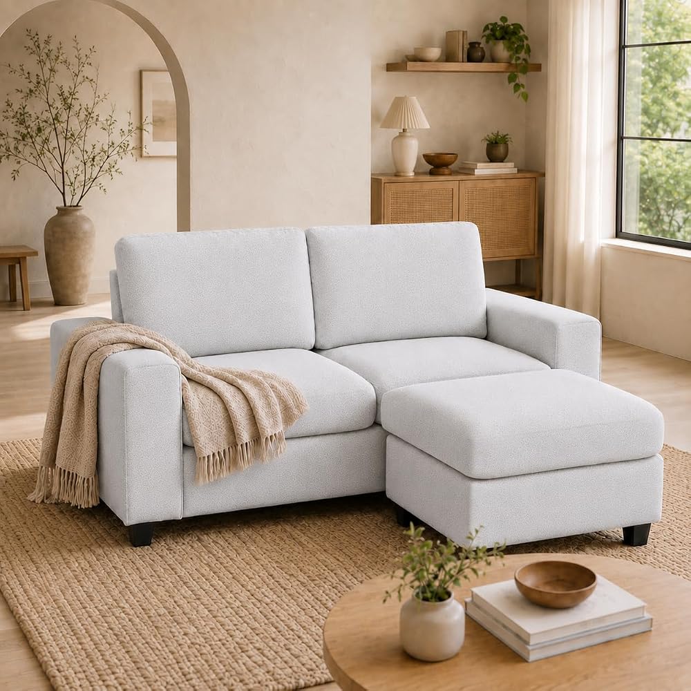 Garvee L Shaped Sectional Sofa with Ottoman, Small Couch for Living Room