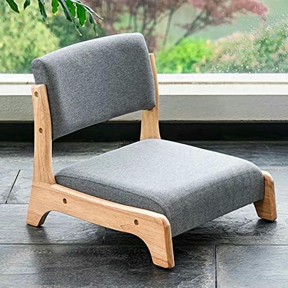 Floor Chair Tatami Chair Made of Wood, high Resilience, Foam Cushion, Solid Wood Back, Perfect for Living Room, Reading, Games, Comfortable Wooden Floor Chair
