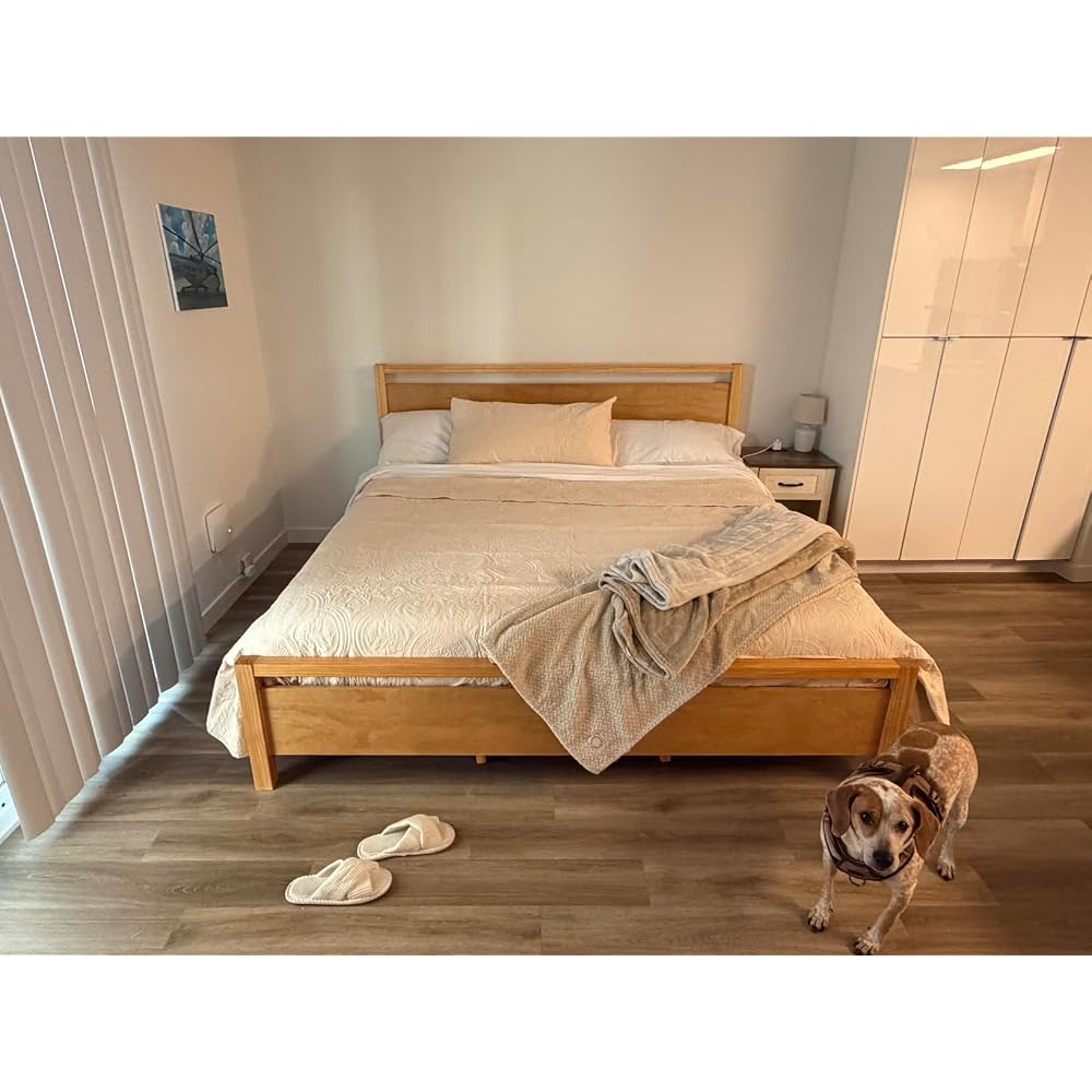 AMERLIFE Minimalist King Size Solid Wood Bed Frame with Headboard