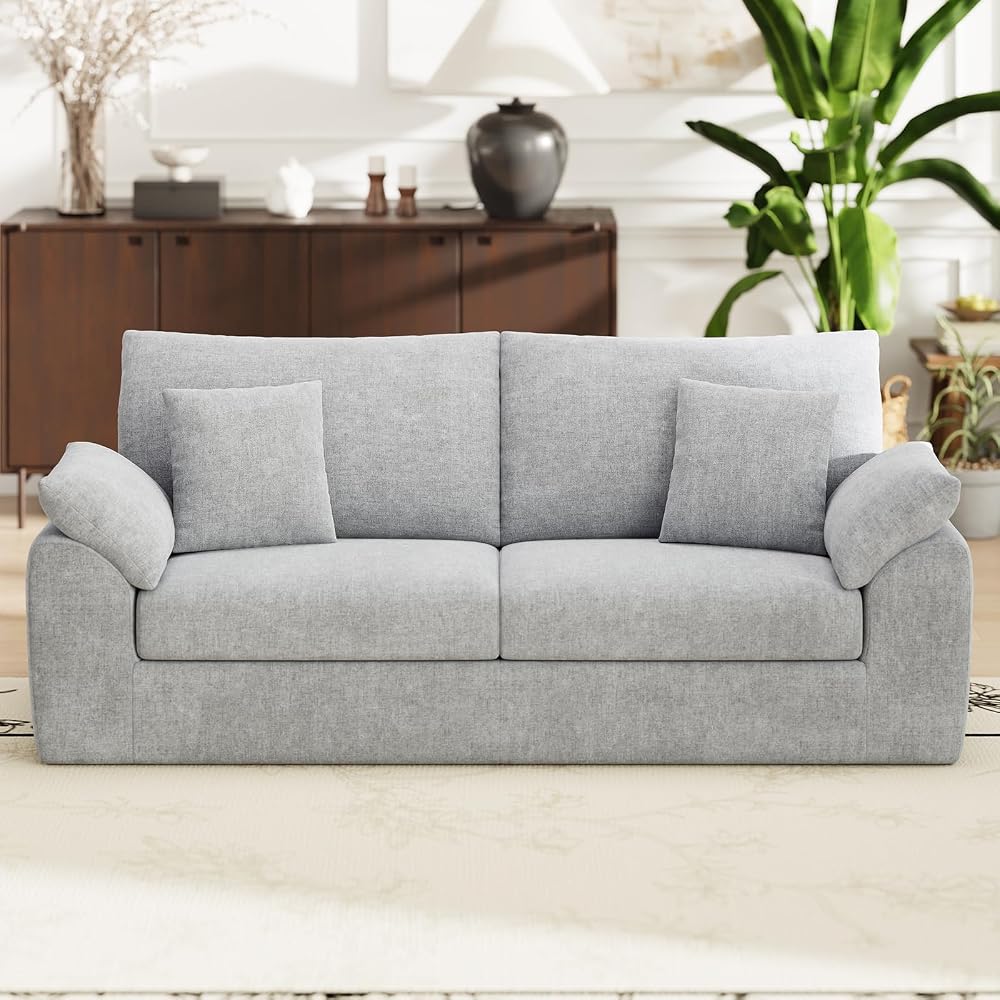 89.8" Cloud Boneless Sofa, Light Grey 2-Seater Loveseat Couch with 4 Pillows, Modern No Assembly Living Room Sofa for Small Spaces, Apartment, Bedroom