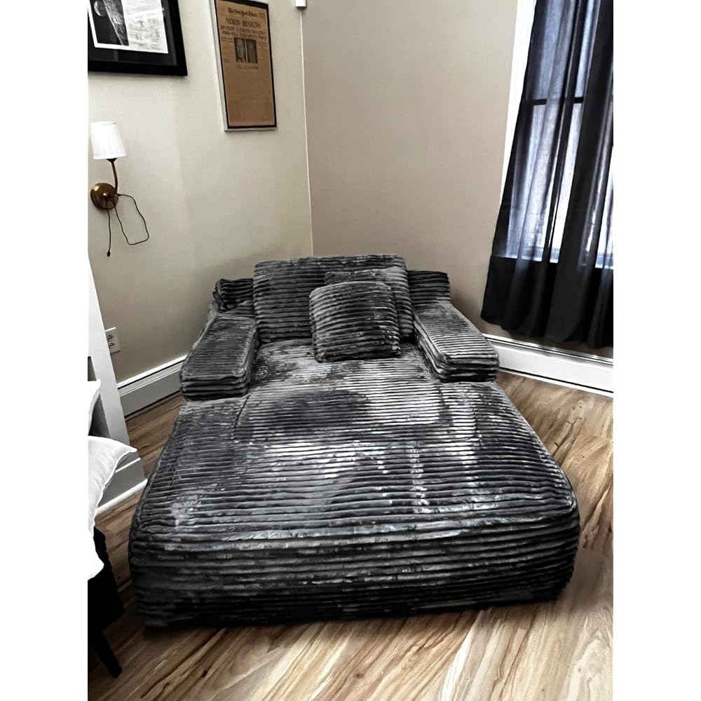 80'' Double Chaise Lounge Chair Indoor, Sofa with Cup Holders 4pcs Pillows