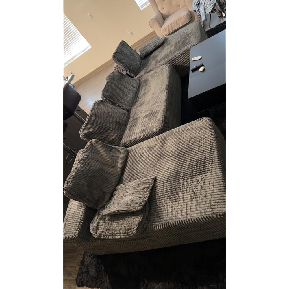 126" Boneless Sectional Couch, U-Shaped Modular Sofa with Chaise, Gray