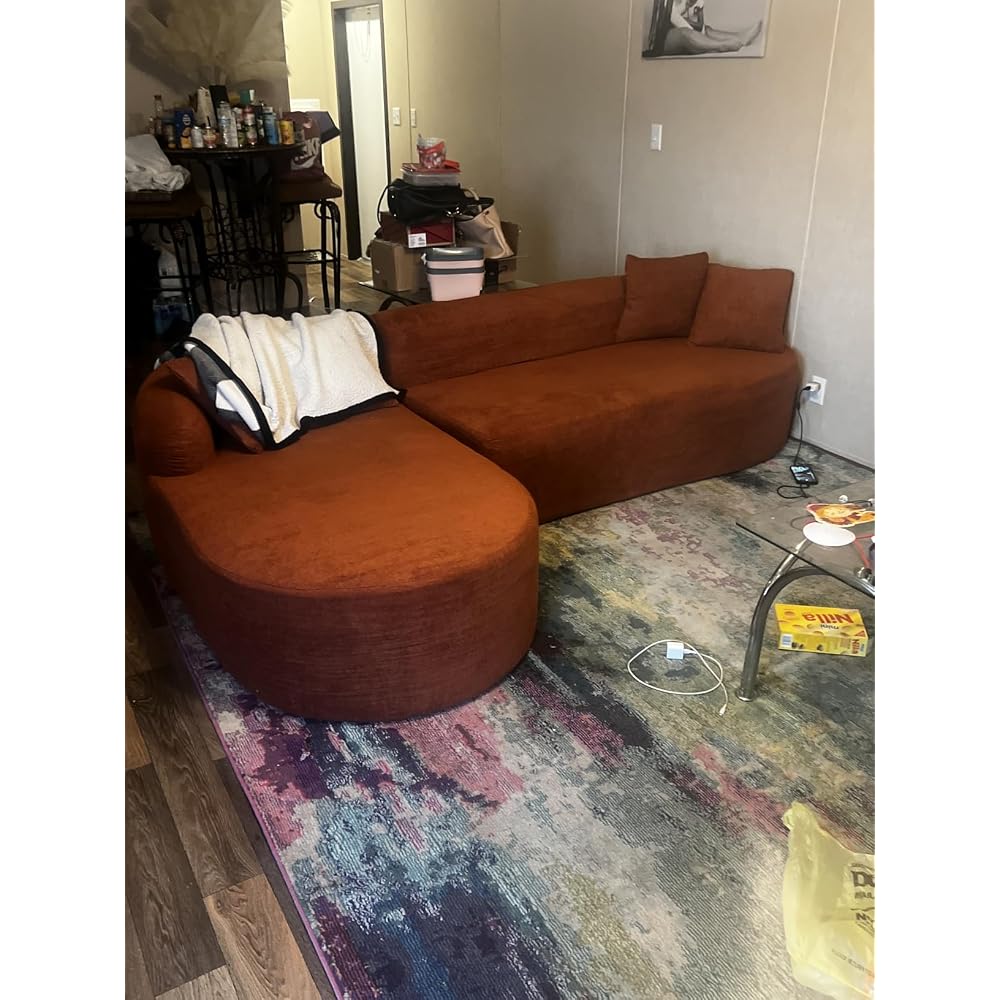 105" Boneless L Shaped Sectional Couch, Curved Cloud Deep Seat Sofa with Chaise Lounge, Oversized 4 Seater Couches for Living Room, No Assembly, Chenille Black