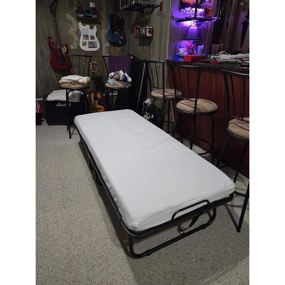 Folding Bed with Mattress, Portable Rollaway Bed for Adults - Foldable Cot Size Bed Frame with 5" Memory Foam Mattress and Storage Cover, Guest Day Bed with Metal Fold Up Bed on Wheels, 75"x31"