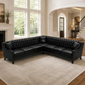 103" L-Shaped Sectional Sofa, Faux Leather Chesterfield Sofa, 6-Seat Black