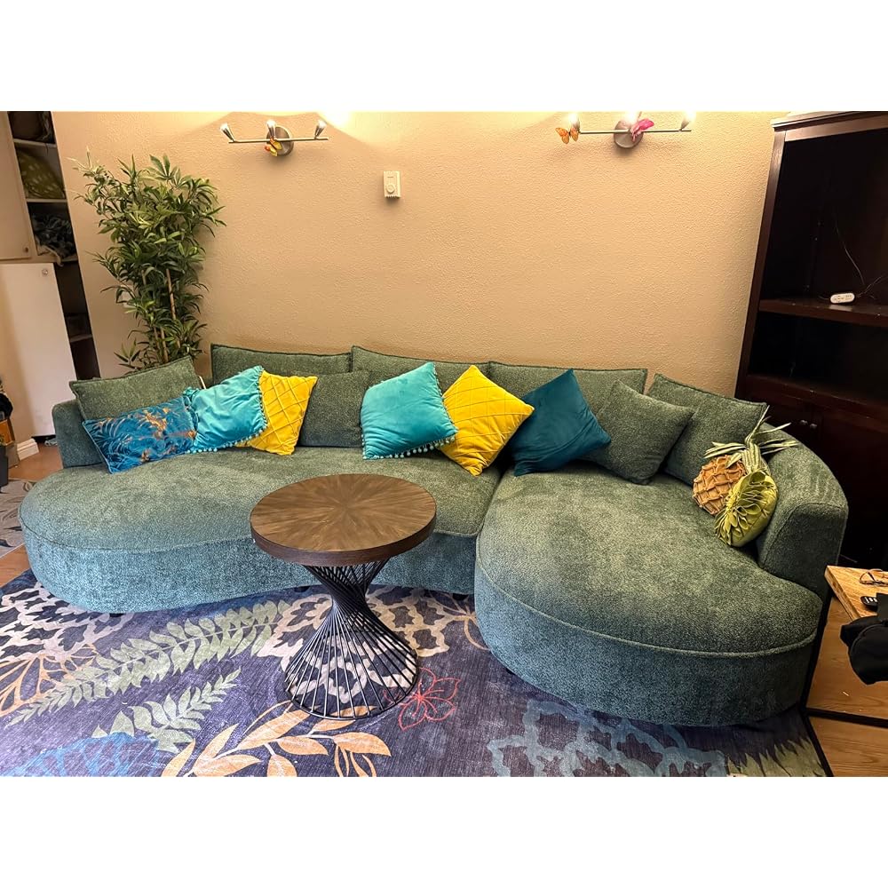 KEIKI 129" Curved Modular Leathaire Sectional Sofa with Right Chaise, Brown