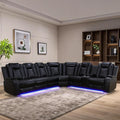 Power Recliner Sectional Sofa Set for Living Room, Leather Recliner Sofa Sets, L-Shaped Corner Sectional Couch Sets with LED Lights, Console Storage(Sectional,Black)