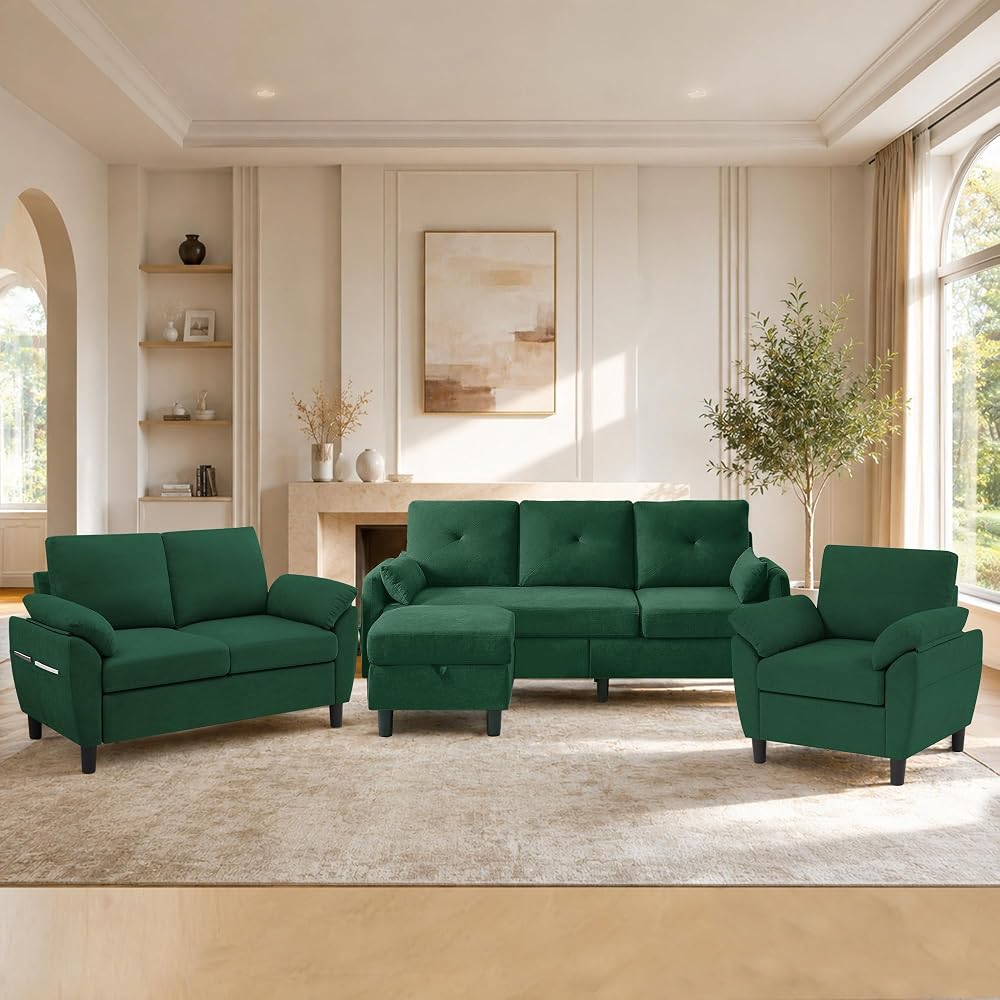 Living Room Furniture Sets, L Shaped Couch and Loveseat and Chair, Sofa Set