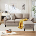 Sectional Sofa for Living Room, 80" L Shaped 3 Seater Couch with Movable Storage Ottoman Armrest Pillows, Polyster Fabre Comfy Sofa for Small Spaces, Beige