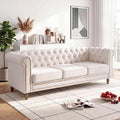 84'' Velvet Chesterfield Sofa,3 Seater Mid-Century Modern Couch,Beige