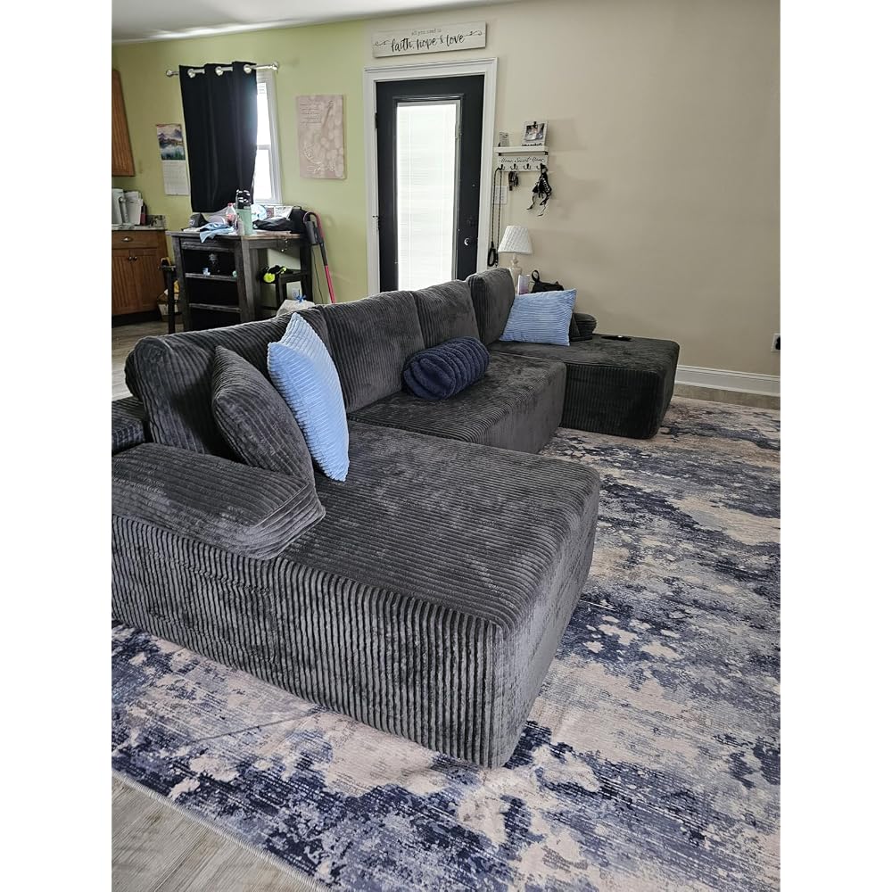 126" Boneless Sectional Couch, U-Shaped Modular Sofa with Chaise, Gray