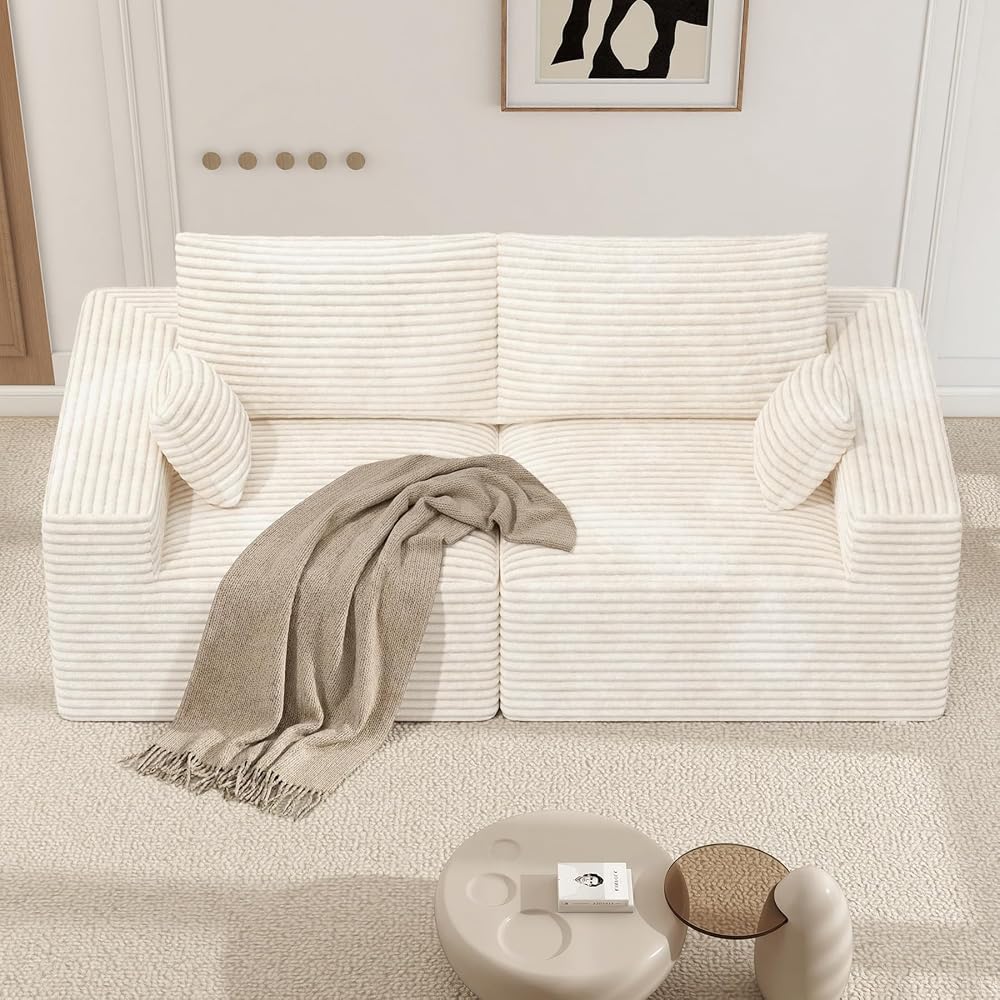 81" Cloud Loveseat Sofa in a Box, No Assembly Required Comfy Deep Seat Boneless Couch, Modern Small Couches for Living Room, Bedroom, Apartment, Beige 1 PCS