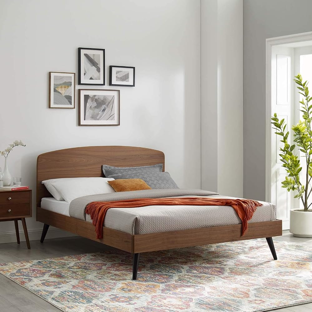 Modway Bronwen Queen Wood Platform Bed in Walnut