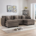 3-Seater Cloud Couch with 2 Ottomans, Oversized Modular Sectional U Shaped Sofa with Deep Seat Cushions, Comfy Chenille Couch for Living Room, Brown