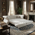 83.8" Queen Size Sleeper sofa bed, 3-in-1 Convertible Oversized Chesterfield Pull Out Couch, Roll Arm Velvet Couch with Flower Tufting, Upholstery for Living Room/Bedroom/Apartment, Light Grey