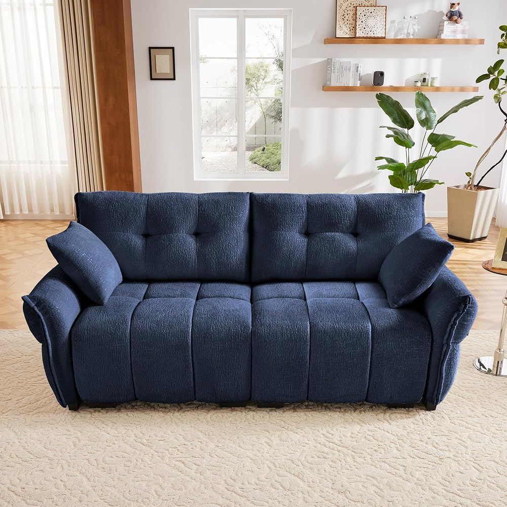 Aoowow Modular Sectional Sofa, 78.7” Comfy Chenille Loveseat Sofa Couch Upholstered 2-Seater Couches with Pillows for Living Room Apartment Office,Blue