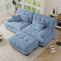 94.4" Convertible Modular Sectional Sofa, Modern Chenille L-Shaped Couch with Ottoman, Comfy 2 Seater Cloud Loveseat Sofa for Small Space, Bedroom, Upholstered Couches for Living Room, Blue