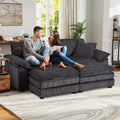 84.6'' Modular Sectional Sofa for Living Room, Comfy Corduroy Double Layer Upholstered Loveseat Sofa, Sleeper Sofa Cloud Couch with Moveable Ottoman, 2 Pillows and Detachable Armrest, Grey